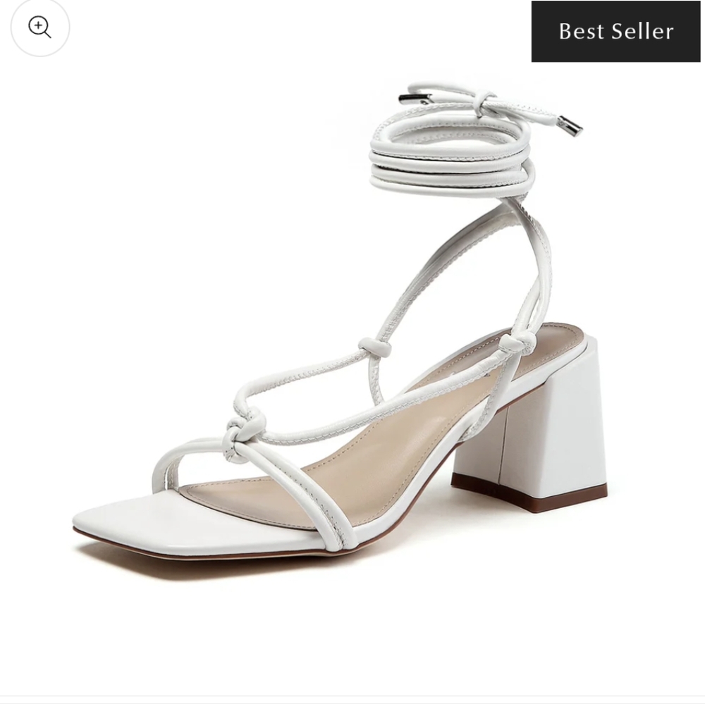 Vivianly White Strappy Square Toe Black Sandals